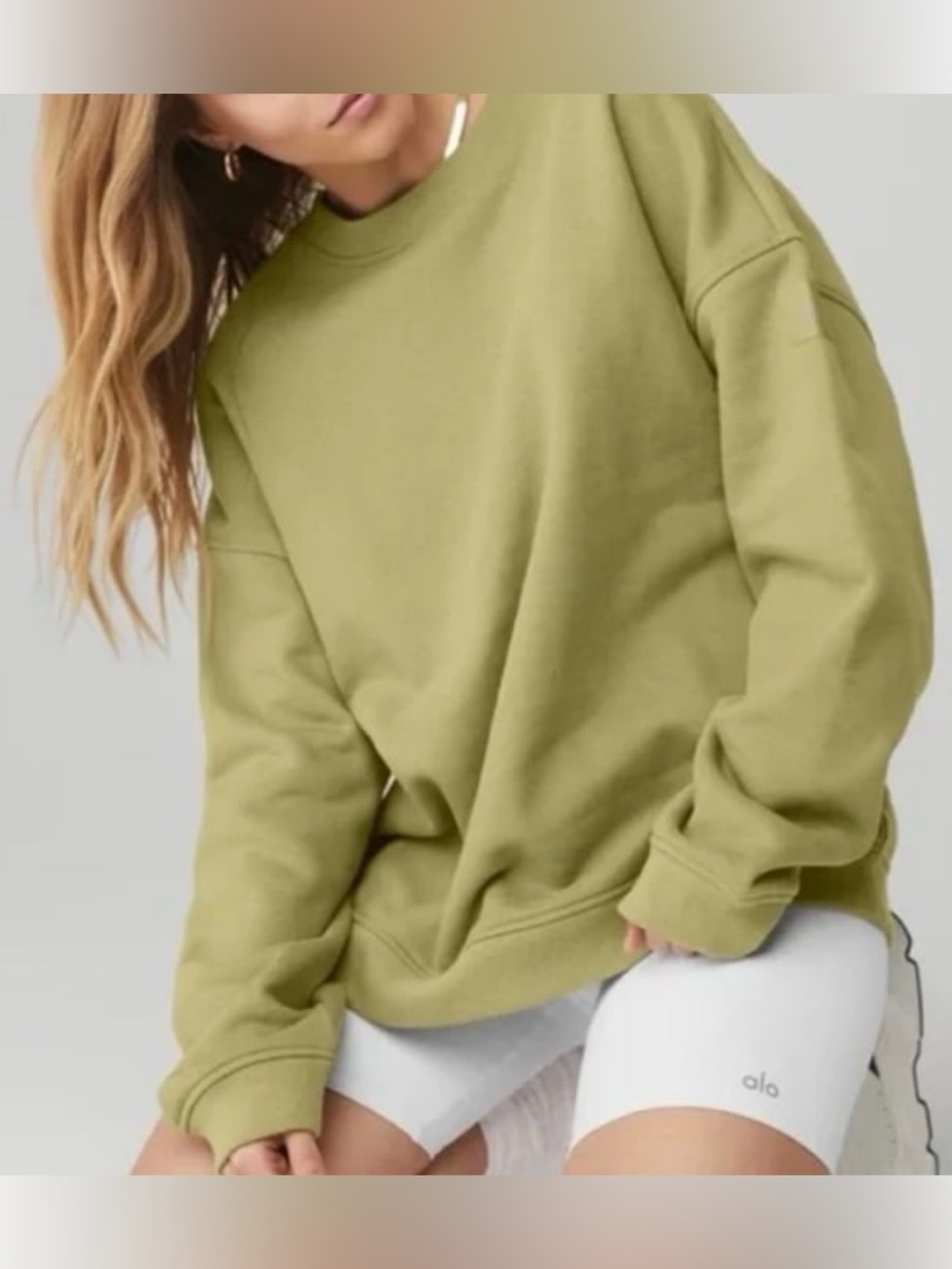 Alo Renown heavyweight crewneck sweatshirt women large oversized Olive green